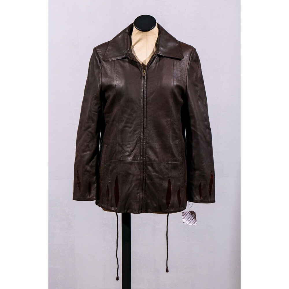Women's Whet Blu Brown Leather Removable Quilted Lining Blazer Jacket Sz XS